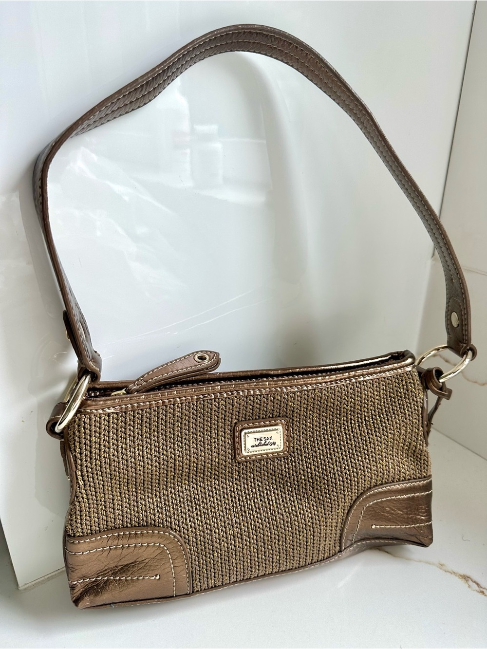 The Sak Metallic Bronze Gold Woven Shoulder Bag Purse Y2K